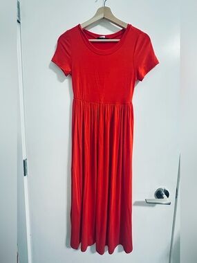 21 Saints XS Red Short Sleeve Empire Waist Maxi Dress